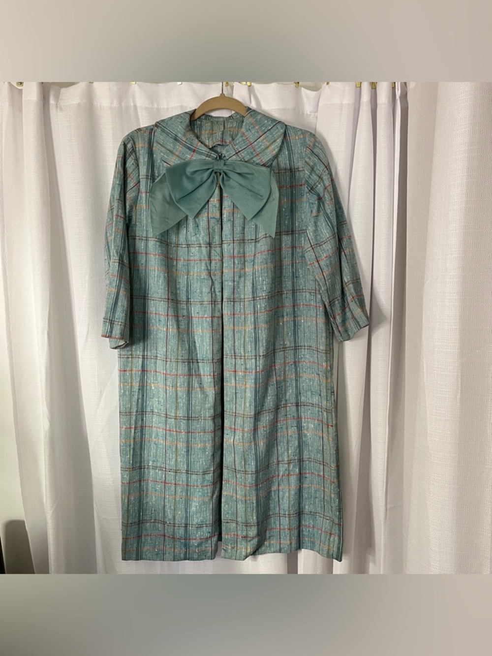 Vintage Plaid Open Front Overcoat